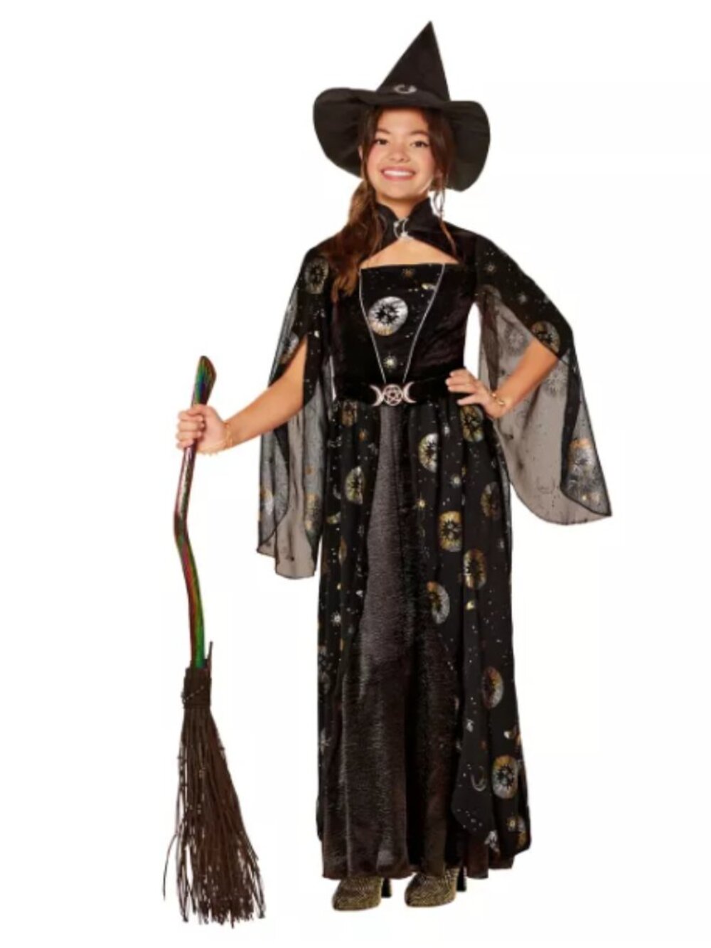 Halloween Cosplay Gold Dust Celestial Witch Costume Kids Sz XL DRESS ONLY